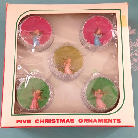 Jewelbrite Set 5 Ornaments in Box Christmas Kitsch Angels - Picture 1 of 7